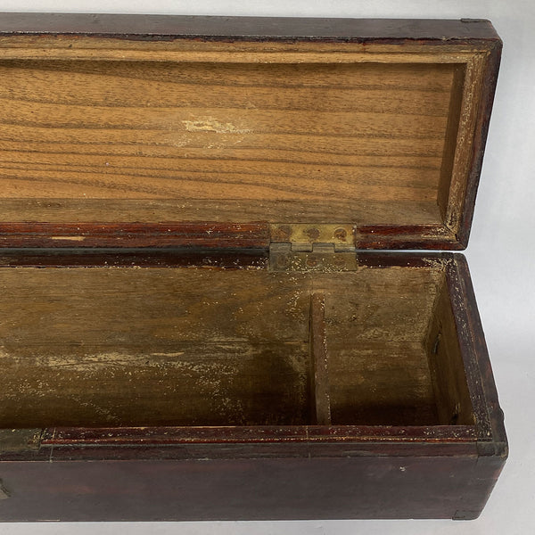 Long Chinese Qing Lacquered Wood Iron Handle Document Box