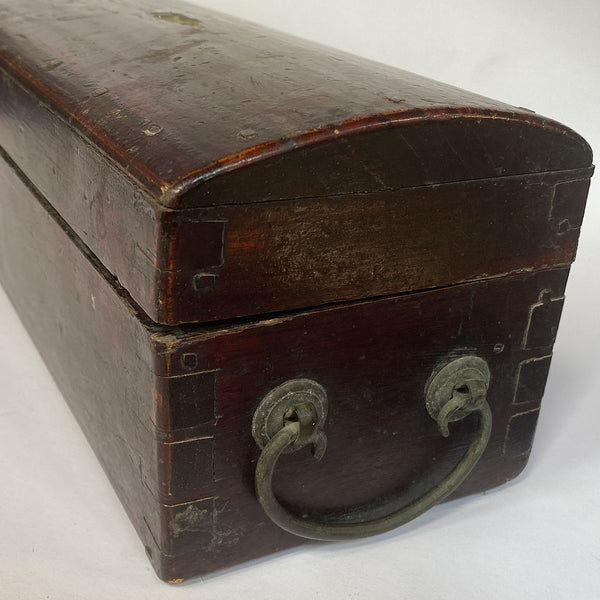 Long Chinese Qing Lacquered Wood Iron Handle Document Box