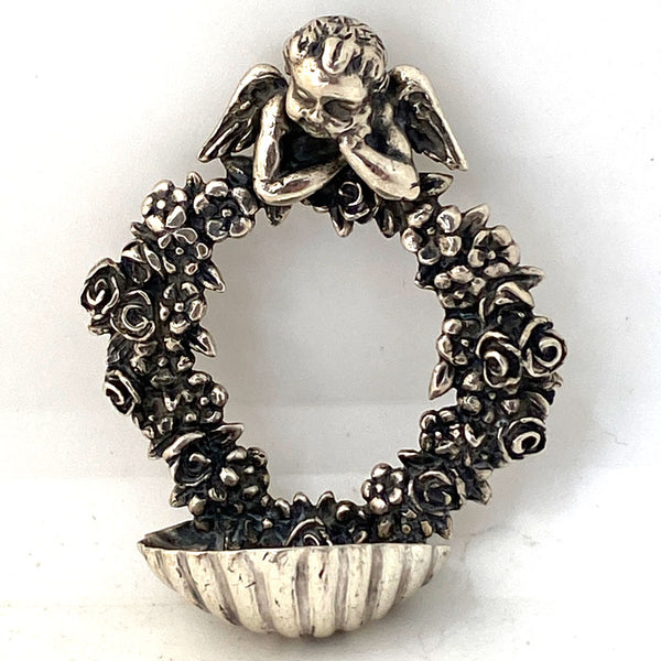 Small Vintage Italian Giovanni Raspini .800 Silver Ecclesiastical Holy Water Wall Font