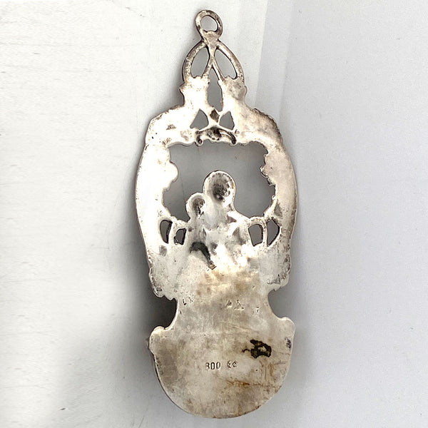 Small German .800 Silver Ecclesiastical Madonna and Child Holy Water Wall Font (Stoup)