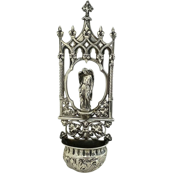 German Gothic Revival .800 Silver Ecclesiastical Wall Mount Water Font (Stoup)