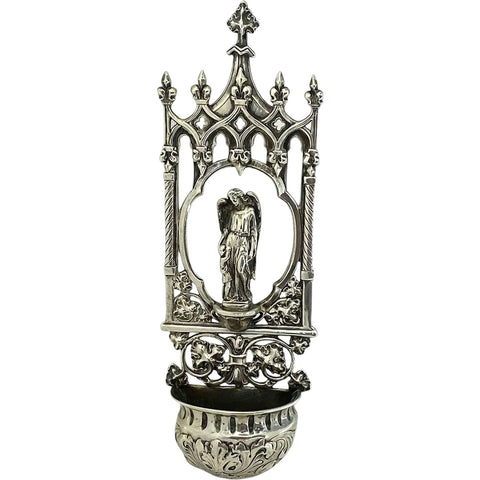 German Gothic Revival .800 Silver Ecclesiastical Wall Mount Water Font (Stoup)