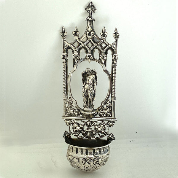 German Gothic Revival .800 Silver Ecclesiastical Wall Mount Water Font (Stoup)