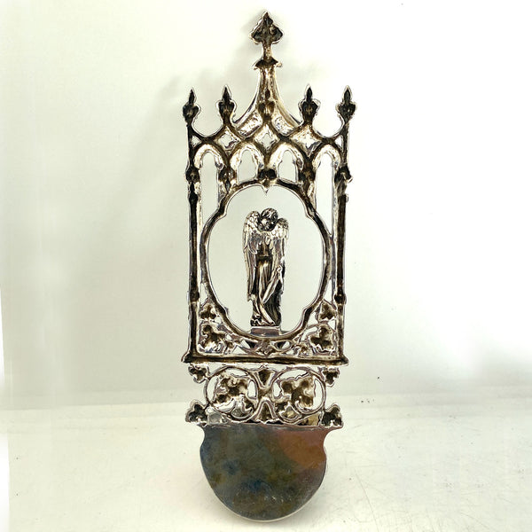 German Gothic Revival .800 Silver Ecclesiastical Wall Mount Water Font (Stoup)