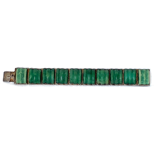 Vintage Mexican Silver and Green Jade Panel Link Bracelet