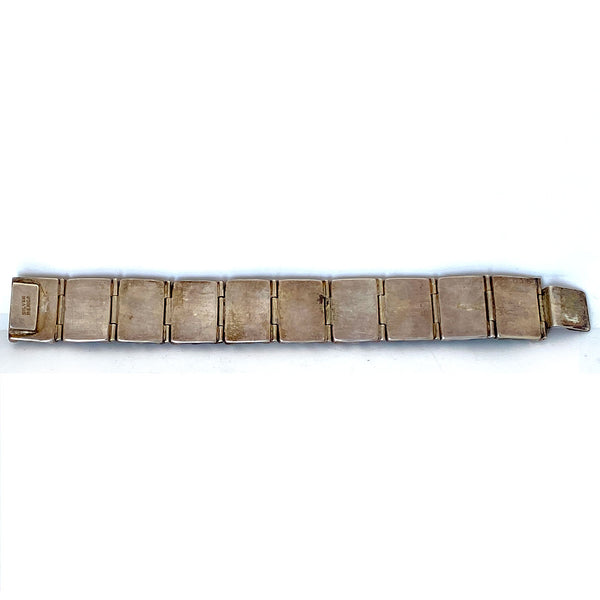 Vintage Mexican Silver and Green Jade Panel Link Bracelet