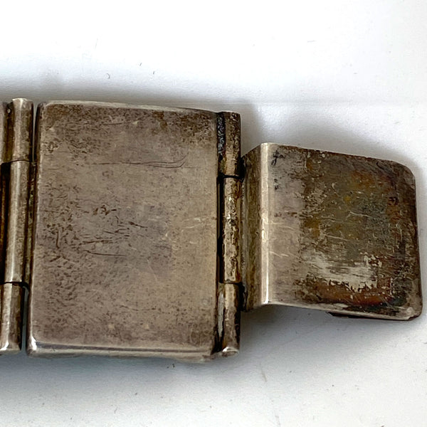 Vintage Mexican Silver and Green Jade Panel Link Bracelet