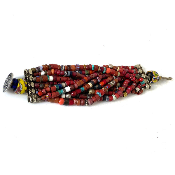 Vintage African Glass, Stone, Trade Bead Multi-Strand Bracelet