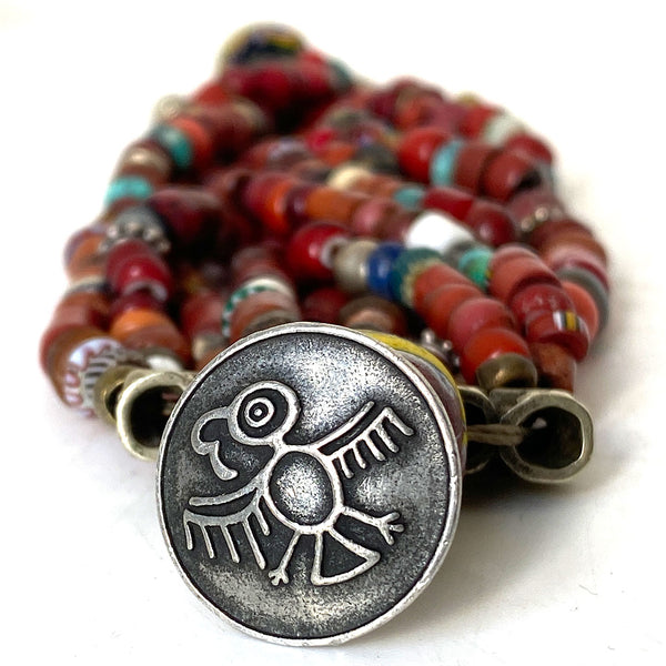 Vintage African Glass, Stone, Trade Bead Multi-Strand Bracelet