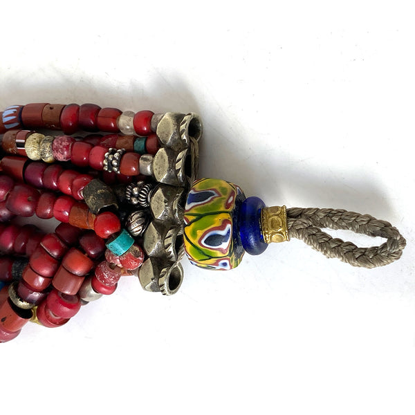 Vintage African Glass, Stone, Trade Bead Multi-Strand Bracelet
