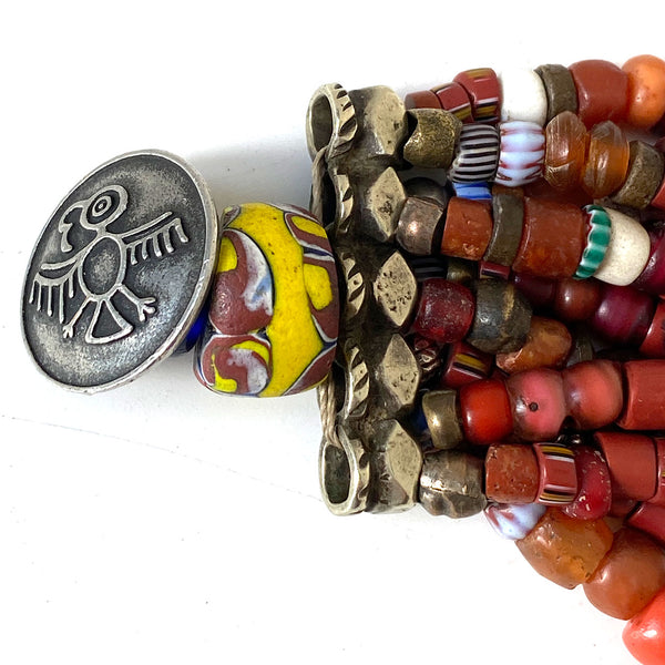 Vintage African Glass, Stone, Trade Bead Multi-Strand Bracelet