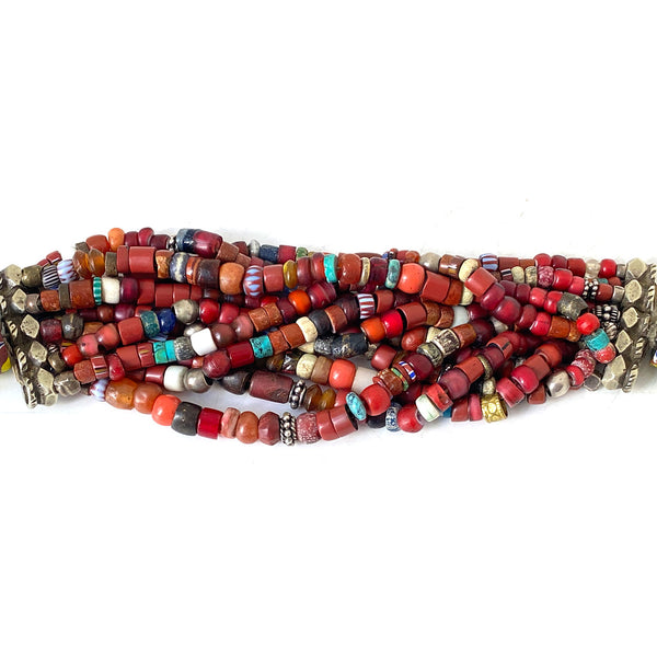 Vintage African Glass, Stone, Trade Bead Multi-Strand Bracelet