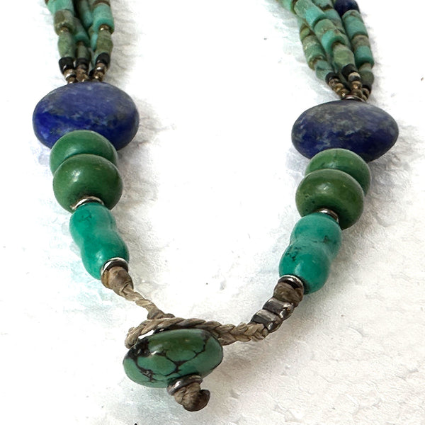 Nepalese Silver and Mixed-Stone Beaded Multi-Strand Pendant Necklace
