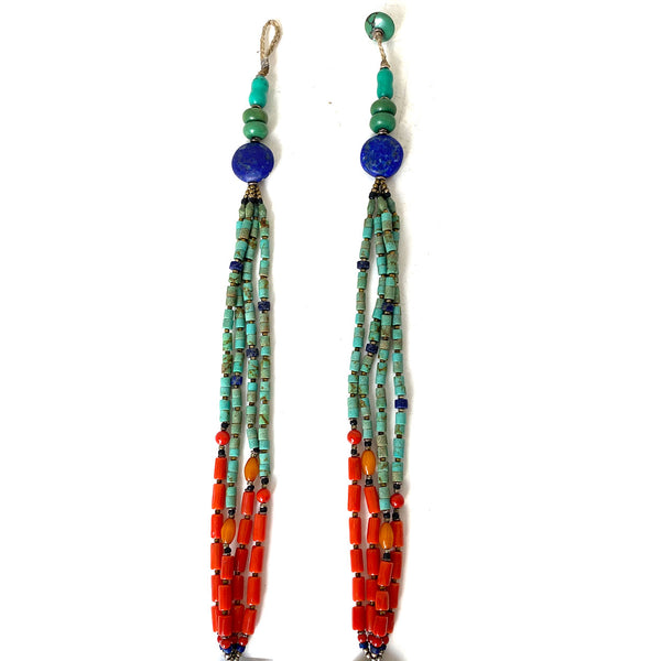 Nepalese Silver and Mixed-Stone Beaded Multi-Strand Pendant Necklace
