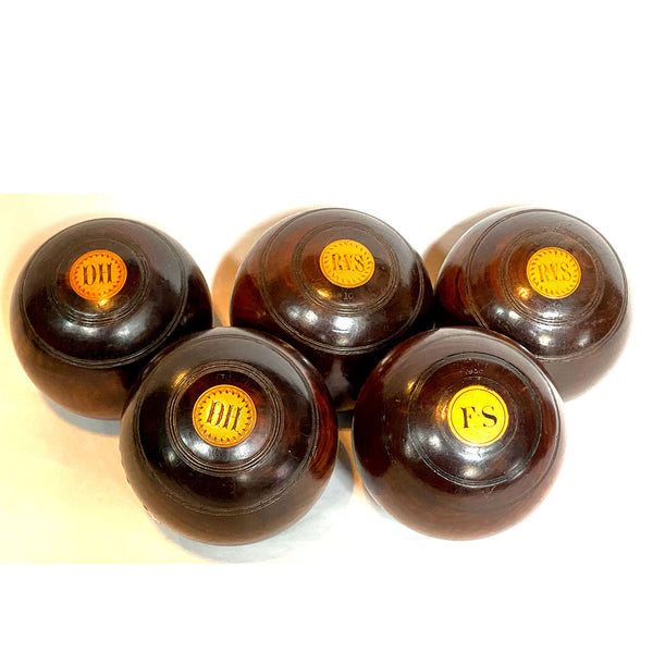 Collection Five Large Scottish Thomas Taylor Lignum Vitae Lawn Bowls