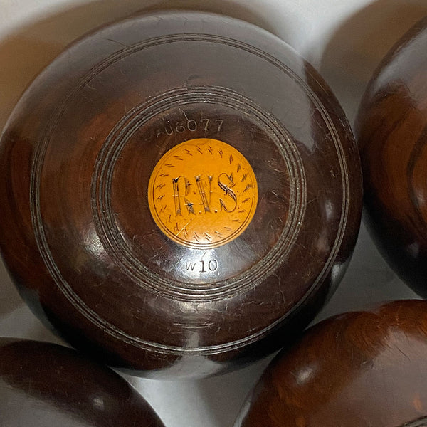 Collection Five Large Scottish Thomas Taylor Lignum Vitae Lawn Bowls