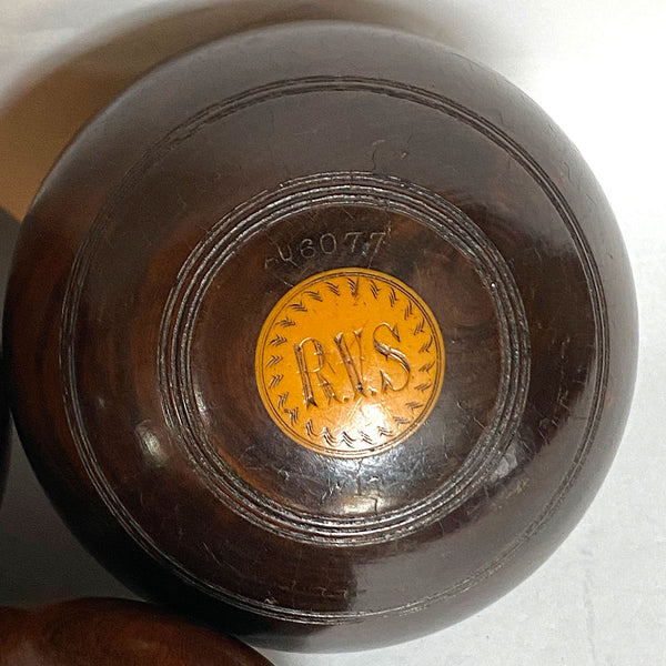 Collection Five Large Scottish Thomas Taylor Lignum Vitae Lawn Bowls