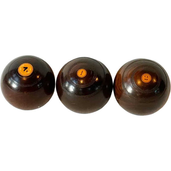 Collection of Three Large Scottish Thomas Taylor Lignum Vitae Lawn Balls
