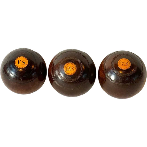 Collection of Three Large Scottish Thomas Taylor Lignum Vitae Lawn Balls
