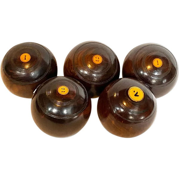 Collection Five Large Scottish Thomas Taylor Lignum Vitae Lawn Bowls