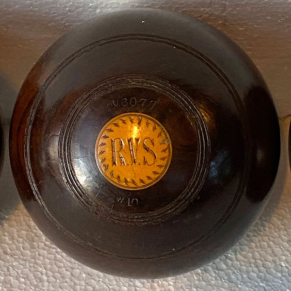 Collection of Three Large Scottish Thomas Taylor Lignum Vitae Lawn Balls