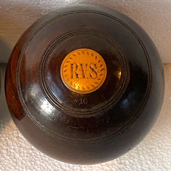 Collection of Three Large Scottish Thomas Taylor Lignum Vitae Lawn Balls