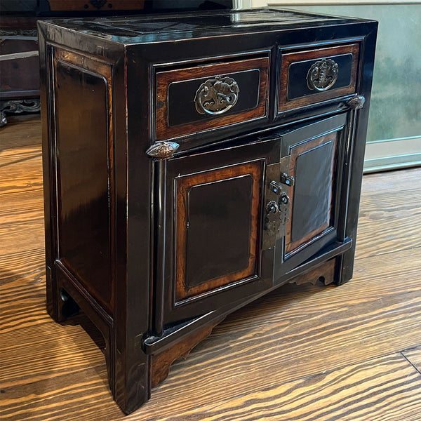Small Chinese Black and Red Lacquer Side Cabinet
