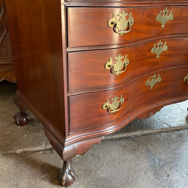 American Boston Chippendale Figured Mahogany Oxbow Fall Front Desk