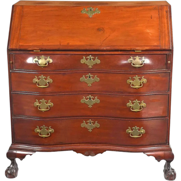 American Boston Chippendale Figured Mahogany Oxbow Fall Front Desk