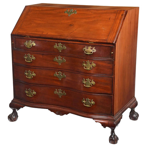 American Boston Chippendale Figured Mahogany Oxbow Fall Front Desk
