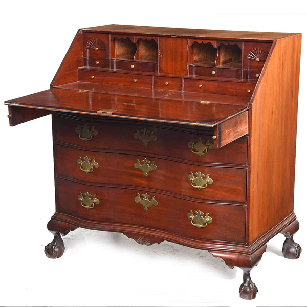 American Boston Chippendale Figured Mahogany Oxbow Fall Front Desk