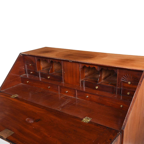American Boston Chippendale Figured Mahogany Oxbow Fall Front Desk