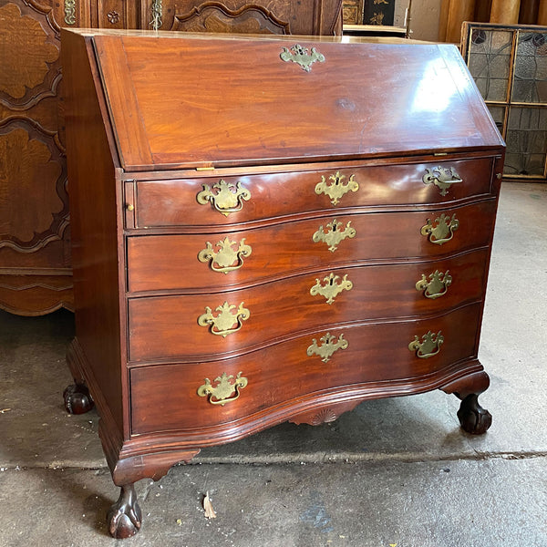American Boston Chippendale Figured Mahogany Oxbow Fall Front Desk