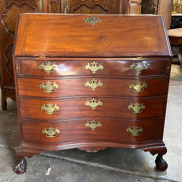 American Boston Chippendale Figured Mahogany Oxbow Fall Front Desk