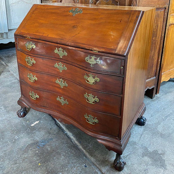American Boston Chippendale Figured Mahogany Oxbow Fall Front Desk
