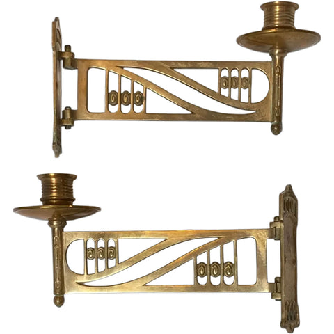 Pair Austrian Jugendstil Gilt Brass Swivel Bracket Candle Piano Sconces