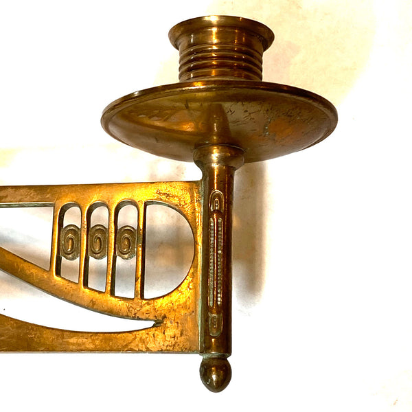 Pair Austrian Jugendstil Gilt Brass Swivel Bracket Candle Piano Sconces