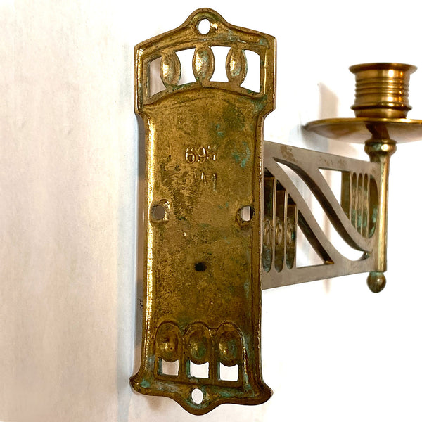 Pair Austrian Jugendstil Gilt Brass Swivel Bracket Candle Piano Sconces