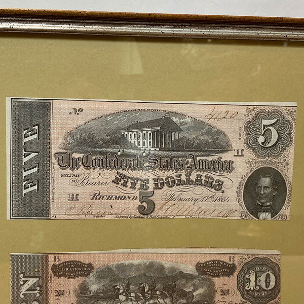 Four Framed American Civil War Era Confederate Currency Bills
