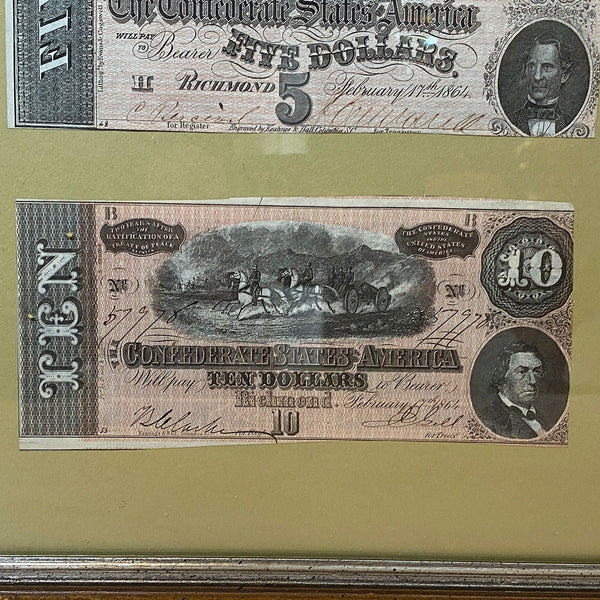Four Framed American Civil War Era Confederate Currency Bills