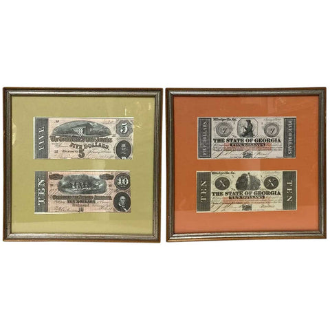 Four Framed American Civil War Era Confederate Currency Bills