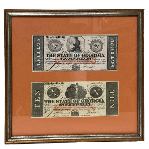 Four Framed American Civil War Era Confederate Currency Bills