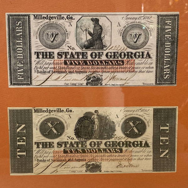 Four Framed American Civil War Era Confederate Currency Bills