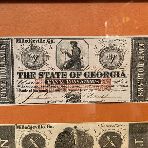 Four Framed American Civil War Era Confederate Currency Bills