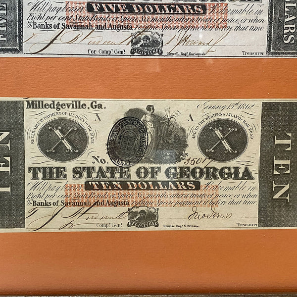 Four Framed American Civil War Era Confederate Currency Bills