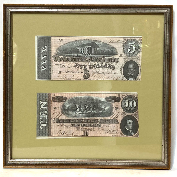 Four Framed American Civil War Era Confederate Currency Bills