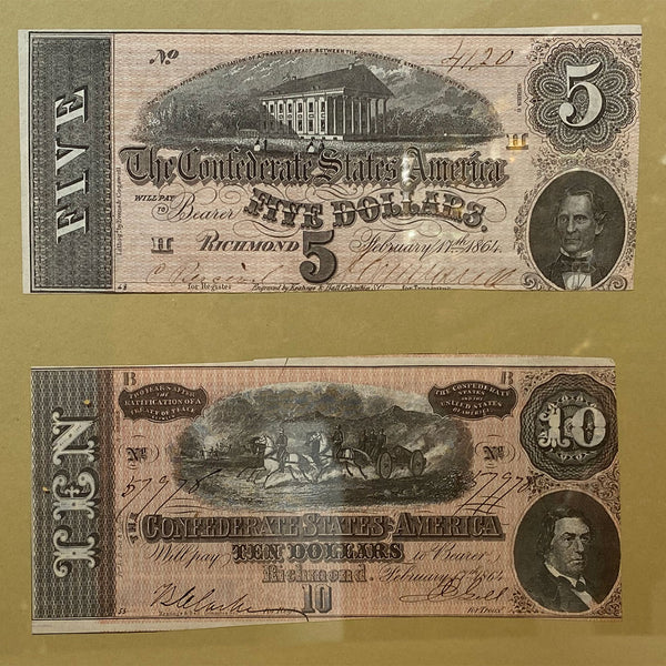 Four Framed American Civil War Era Confederate Currency Bills