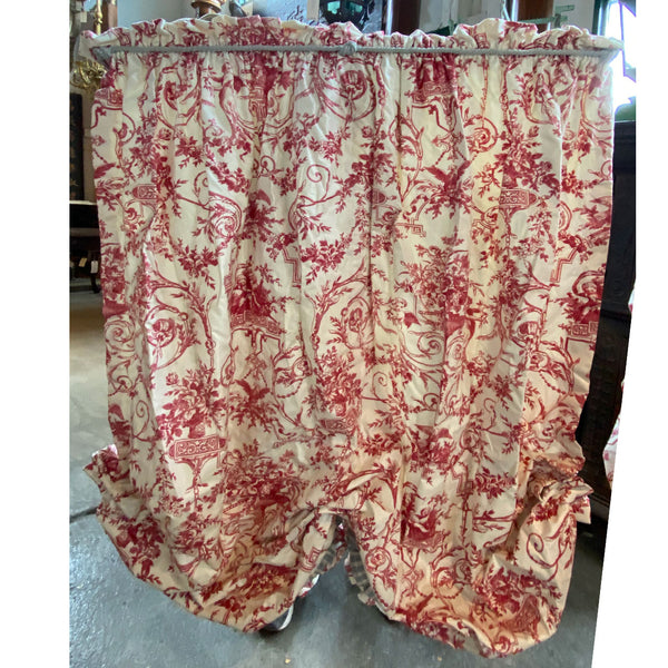 Set Two Vintage French Red and Cream Toile de Jouy Pattern Fabric Balloon Shade Curtains