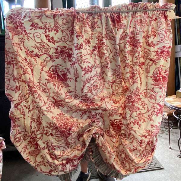 Set Two Vintage French Red and Cream Toile de Jouy Pattern Fabric Balloon Shade Curtains