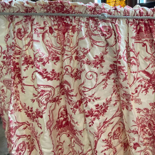 Set Two Vintage French Red and Cream Toile de Jouy Pattern Fabric Balloon Shade Curtains